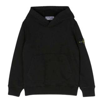 Stone Island Kids Sweatshirts, male, Black, 6 Y, Black Hooded Jumper with Logo Patch