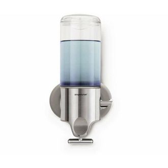 Simplehuman Accessori da bagno - Dispenser di sapone liquido, shampoo e balsamo con supporto, 3x 444 ml, acciaio inox spazzolato BT1029