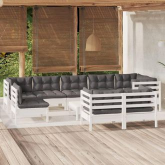 vidaXL Muebles De Jard&iacute;n 10 Pzas Con Cojines Blanco Madera Maciza Pino Vidaxl