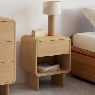 IDMarket Juego De 2 Mesitas De Noche Capucine Con 1 Caj&oacute;n Y 1 Compartimento, Imitaci&oacute;n De Haya, Con Dise&ntilde;o Redondeado