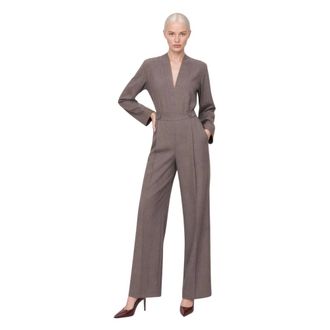 Kocca Jumpsuits & Playsuits, Dames, Beige, S, Tweed, Set van twee delen met V-hals blouse en wijde broek