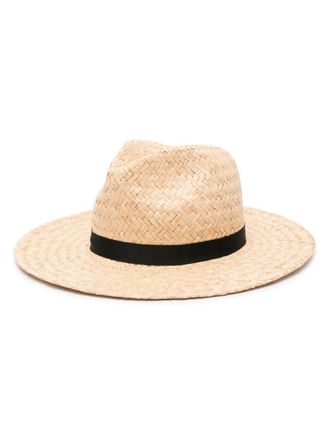 Polo Ralph Lauren logo-embroidered straw fedora hat - women - Straw - One Size - Neutrals