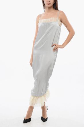Off-white Vestito in Satin UPSIDE DOWN con Blaze in Chiffon Off-White