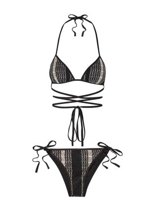 Missoni Striped Wrap-around Mesh Bikini - White And Black - 44 (UK12 / M)