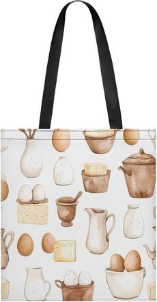 Generic Watercolor Breakfast Eggs Womens Tote Casual Shopping Bag Lightweight Shoulder Bags Hobos Handbag for Work Travel Daily 35x40cm