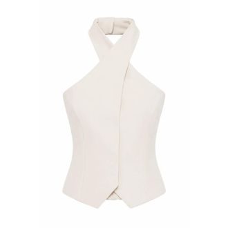 Federica Tosi Tops, Dames, Beige, M, Leer, Cady Gilet met Crossover