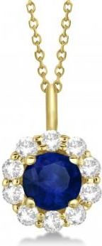 Allurez Halo Diamond and Sapphire Pendant Necklace 14K Yellow Gold (1.69ct)