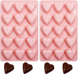 No Brand 2 Moldes De Silicona Con Forma De Coraz&oacute;n Para El D&iacute;a De San Valent&iacute;n, Con 15 Cavidades Para Chocolate, Caramelos, Gelatina, Galletas Y Cubitos De Hie