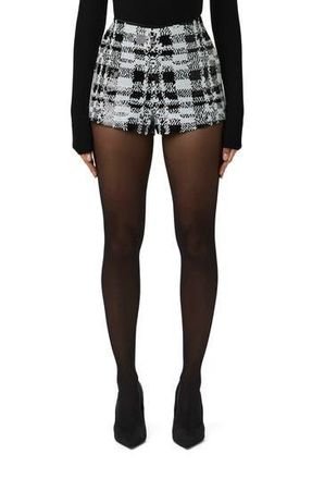 Naked Wardrobe Sequin Shorts in White/Black Plaid at Nordstrom Rack, Size Medium
