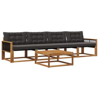 vidaXL Set Di Divani Da Esterno 5 Pz Naturale E Nero Vidaxl