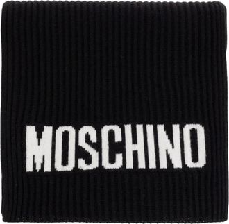 Moschino Geribbelde Sjaal met Logo - Dames - Wintersjaals - Zwart - ONE Size - Wol - Accessoires