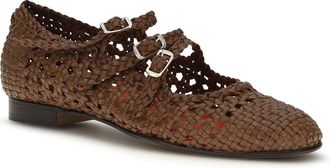 Carel Womens Woven Leathe Mary Jane Ballerinas Cognac Flat Shoes