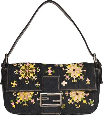 Fendi Baguette Bag Beaded Jersey With Lizard Navy Denim_Jeans,Leather,Beads Handbag (Pre-Owned)
