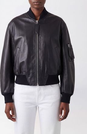 The Attico Oversized Leather Bomber Jacket with Dropped Shoulders
