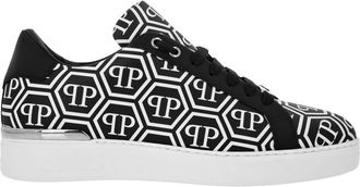 Philipp Plein Schoenen, unisex, Zwart, 44 EU, Leer, Nappa Leather Low Top Sneakers Big Monogram