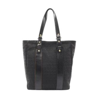 Fendi Pre-owned Tote Bags, female, Black, Size: ONE SIZE Pre-owned Zucchino Canvas Leather Tote Bag