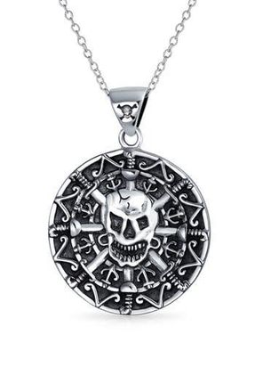 Bling Jewelry Mens Skull Coin Pendant Necklace in Silver at Nordstrom Rack