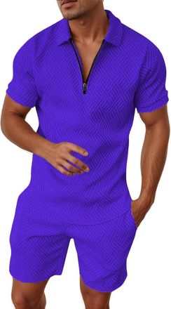 Generic Mens Tracksuit Poloshirt & Shorts 2 Piece Summer Outfits Casual 1/4 Zip Short Sleeve Gym Top and Drawstring Knee Length Shorts Activewear Sets Beach C