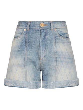Balmain Denim shorts met diamant - Blauw