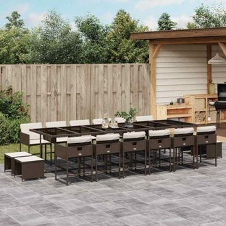 vidaXL Set De Muebles Jard&iacute;n 17 Pzas Y Cojines Rat&aacute;n Sint&eacute;tico Marr&oacute;n Vidaxl