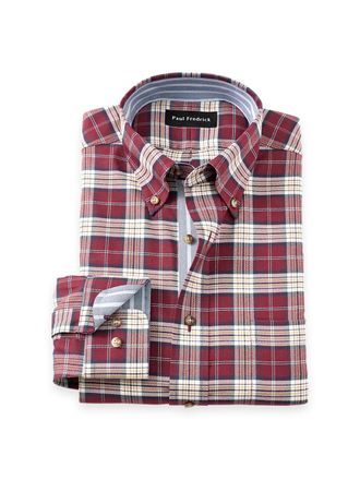 Paul Fredrick Non-iron Thermolite Flannel Plaid Dress Shirt With Contrast Trim