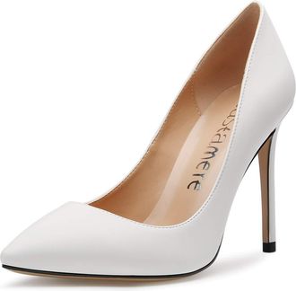 Castamere Womens Closed Toe Slip-On Court Shoes 3.9IN Stiletto Heels Satin White Pumps UK 8