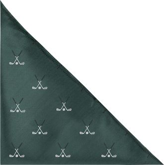 King & Priory Golf Clubs Dark Green Herringbone Embroidered Pocket Square, Handkerchief
