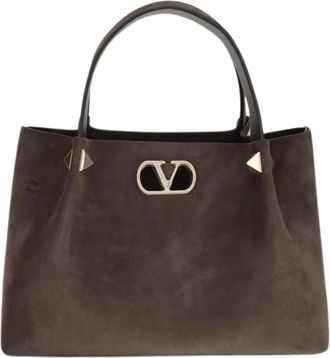 Valentino Garavani VLogo Signature Suede Top Handle Bag - Dames - Tassen - Bruin - Maat: ONE Size Su&egrave;de