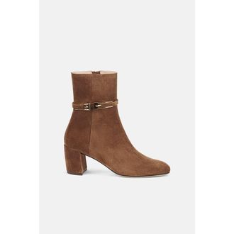 AGL Lynn Buckle Heeled Suede Bootie in Light Brown at Nordstrom, Size 35.5
