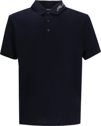 Emporio Armani Blue Regular Fit Embroidered Collar Polo