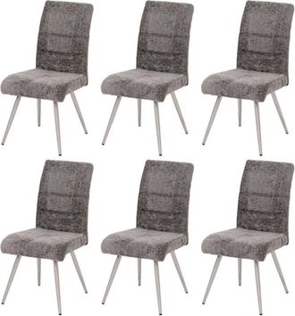 Hhg Hhg - Juego De 6 Sillas De Comedor 102, Silla De Cocina Sill&oacute;n, Acero Inoxidable Cepillado Tejido/textil Chenilla Oeko-tex, Gris Oscuro