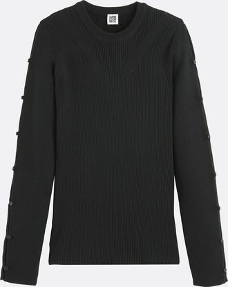 La Redoute Collections Trui met ronde hals in fijn ribbreisel met knopen op de mouwen