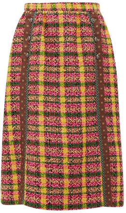 Gucci Yellow & Pink Tweed Wool Blend Midi Skirt Size XXS
