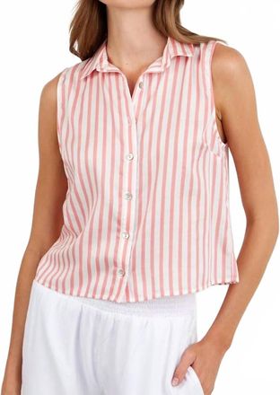 Bella Dahl Clean Sleeveless Button Down Top In Wild Coral Stripe