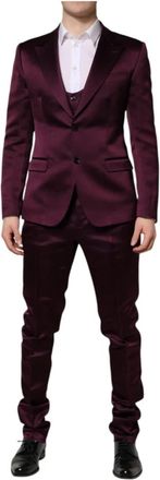 Dolce & Gabbana Donkerpaars Zijden 3-Delig Pak - Heren - Business pakken - Paars - 2XL - Kostuums