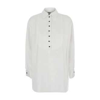 Emporio Armani Blusa de cuello de manga larga de algod&oacute;n - Blouses & Shirts - Mujer - Blanco - 2XS