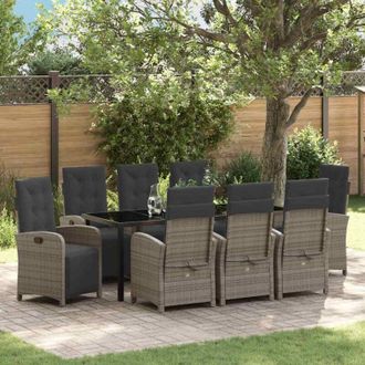 vidaXL Conjunto De Comedor De Jard&iacute;n 9 Pcs Gris Rat&aacute;n Sint&eacute;tico Vidaxl