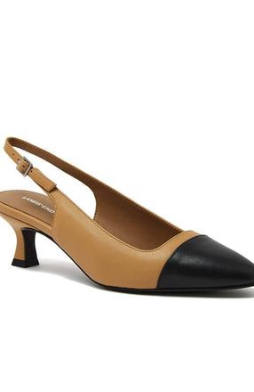 Lands End Leather Slingback Cap Toe Kitten Heels in Tan/black at Nordstrom, Size 8.5
