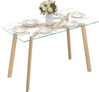 OEM Mesa De Comedor Rectangular Moderna Para 6 Personas Superficie De Vidrio Templado 150x75x76 Cm Transparente