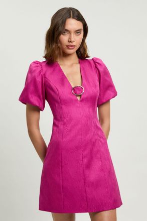Karen Millen Womens Tailored Puff Sleeve Trim V Neck Detail Mini Dress - Purple - Size 10 UK