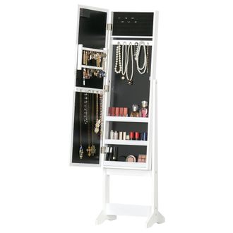 HOMCOM Homcom Armadio Portagioie Regolabile Specchioe Luci Led, Bianco, 36x30x136 Cm