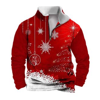 Generic Christmas Jumpers for Men 1/4 Zip Xmas Tree Pullover Sweatshirt Long Sleeve Stand Collar Funny Xmas Jumper Reindeer Snowflakes Printed Plus Size Ugly 