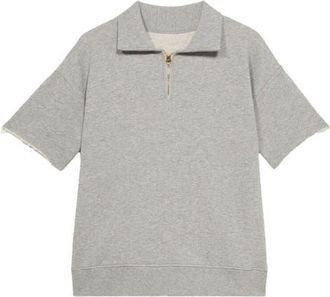 Fortela York Brushed Jersey Quarter Zip Collared Short Sleeve Sweatshirt in Melange at Nordstrom, Size Xx-Large Eu