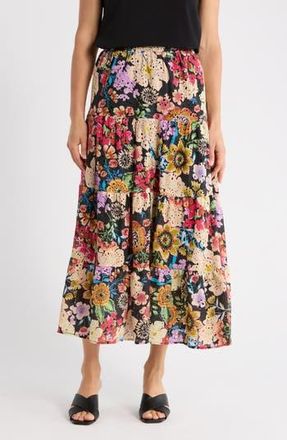 T Tahari Floral Eyelet Maxi Skirt in Black Multi Floral at Nordstrom Rack, Size X-Large