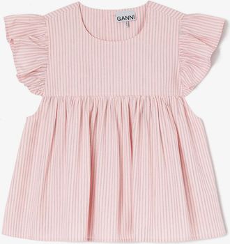 Ganni Pink Frill Sleeve Top - Size 34 Organic Cotton