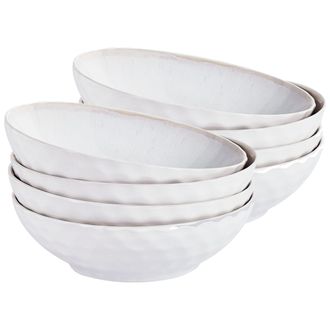 Beliani Beliani - Conjunto De 8 Platos Hondos Cuenco Para Pasta De Gres Caol&iacute;n Artesanal Acabado Esmalte Reactivo Gris Claro Sesame