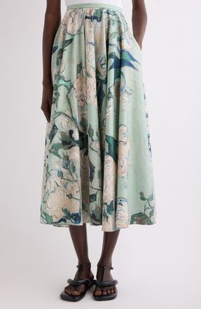 Givenchy Rose Jacquard Gathered Cotton A-Line Midi Skirt in Mint Green at Nordstrom, Size 6 Us