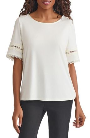 Jones New York Lace Cutout Trim Top in Jones White at Nordstrom, Size Medium