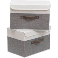 OEM Caja De Almacenamiento, 38 X 25 X 25 Cm, Cestas Plegables Con Tapas Y Asas, Caja De Almacenamiento (2 Piezas) - Crezuo