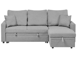 Beliani Sof&aacute; cama esquinero 3 plazas lino sint&eacute;tico gris izquierda